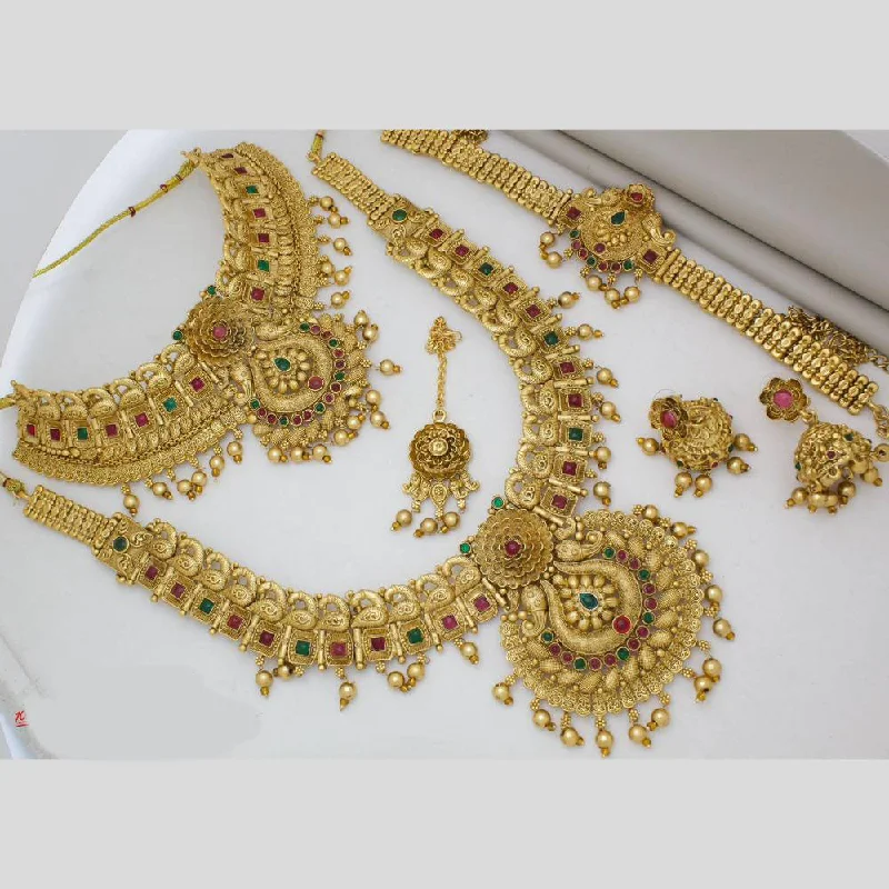 Simple Bar Necklace-Manisha Jewellery Gold Plated Pota Stone Semi Bridal Necklace Set