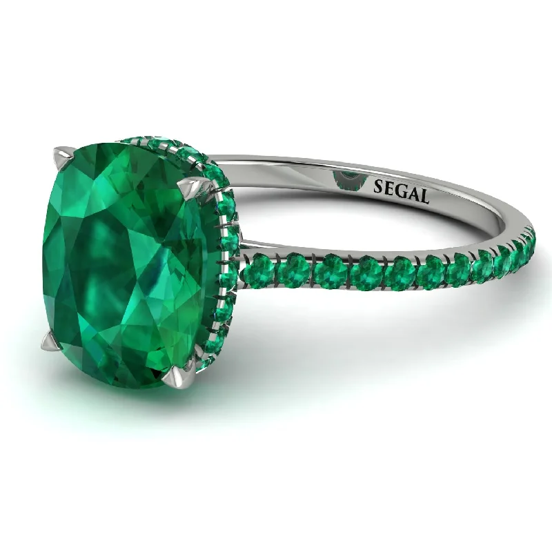 Custom Engagement Ring Set-Hidden Halo Cushion Emerald Ring - Alayna No. 21