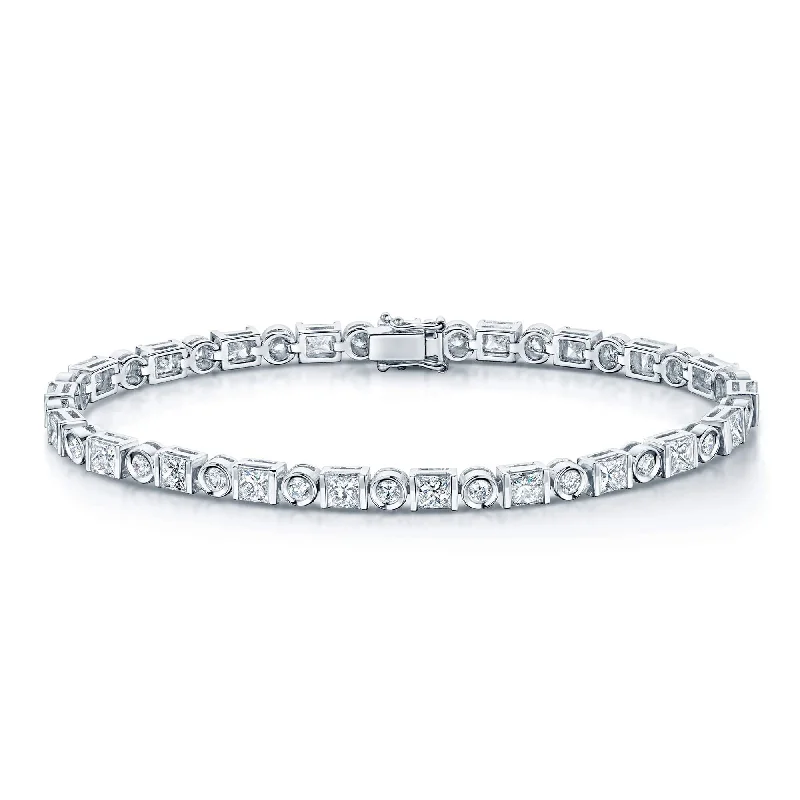 Stylish Gemstone Bracelets-18ct White Gold Princess & Round Brilliant Cut Diamond Rub Over Bracelet