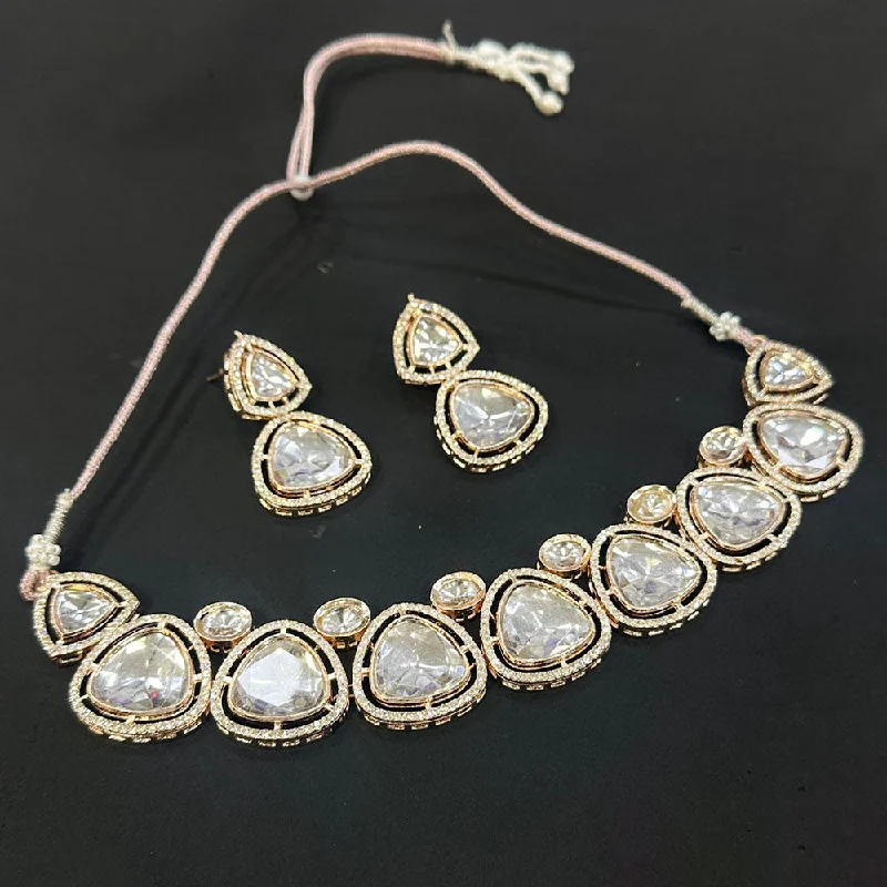 Choker Necklace for Women-Akruti Collection Rose Gold Plated Kundan Stone Choker Necklace Set