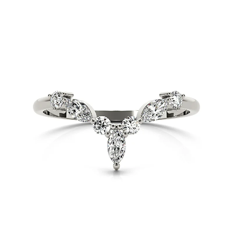 Classic White Gold Ring-Round And Marquise Diamond V Shaped Band