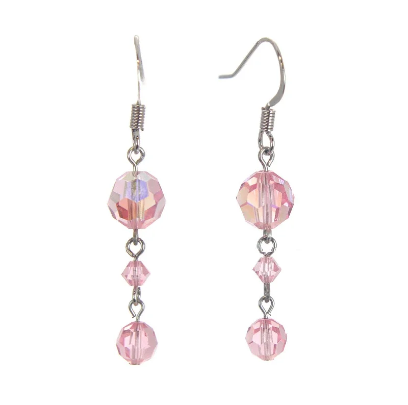 Luxe Drop Earrings-Pink Crystal Drop Earrings