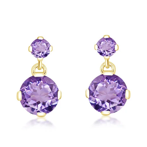 Colorful Gemstone Earrings-Unique & Co Gold Amethyst Drop Earrings