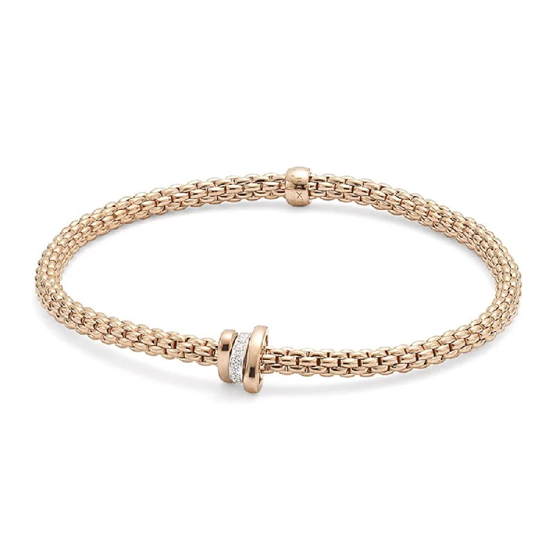 Unique Gold Bracelets-Prima 18ct Rose Gold Bracelet With Diamond Set And Plain Rondels