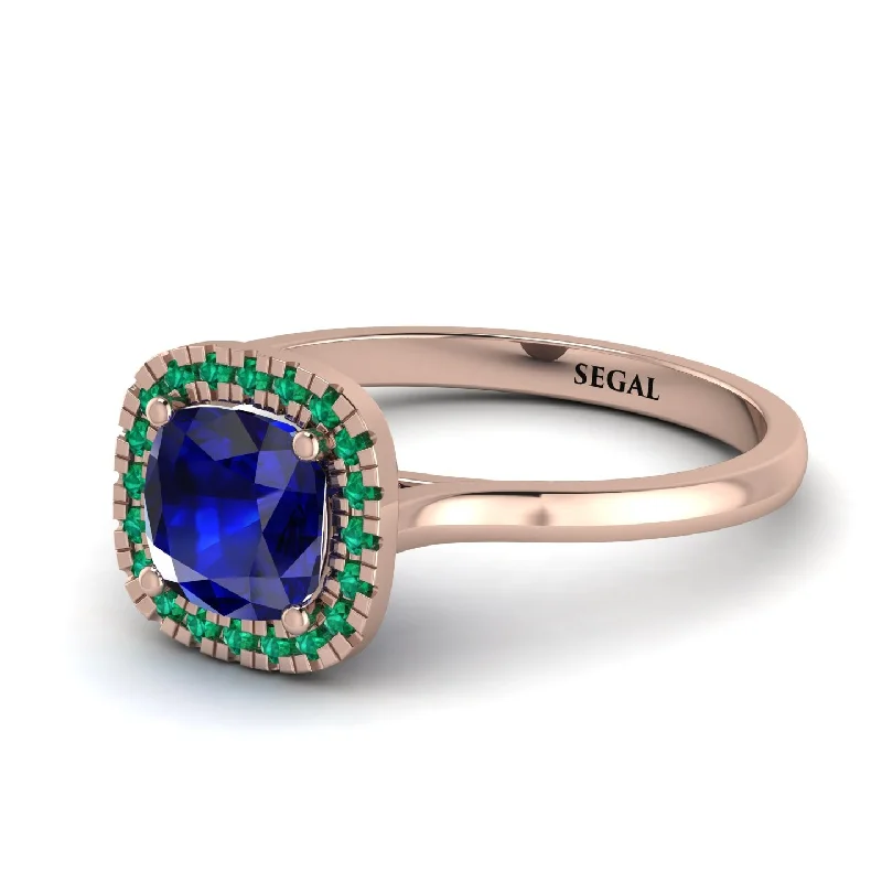 Stylish Diamond Ring-Vintage Classic Halo Cushion Sapphire Ring - Skylar No. 29