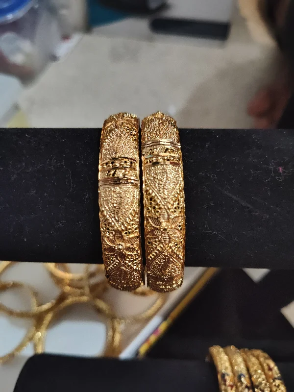 Simple Gold Bangles-Beautiful Solid Gold Plated With Intricate Designed Bangles