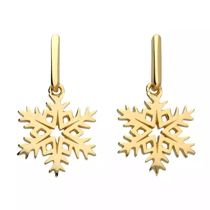 Classic Silver Hoop Earrings-18ct Gold Plated Sterling Silver Snowflake Stud Drop Earrings