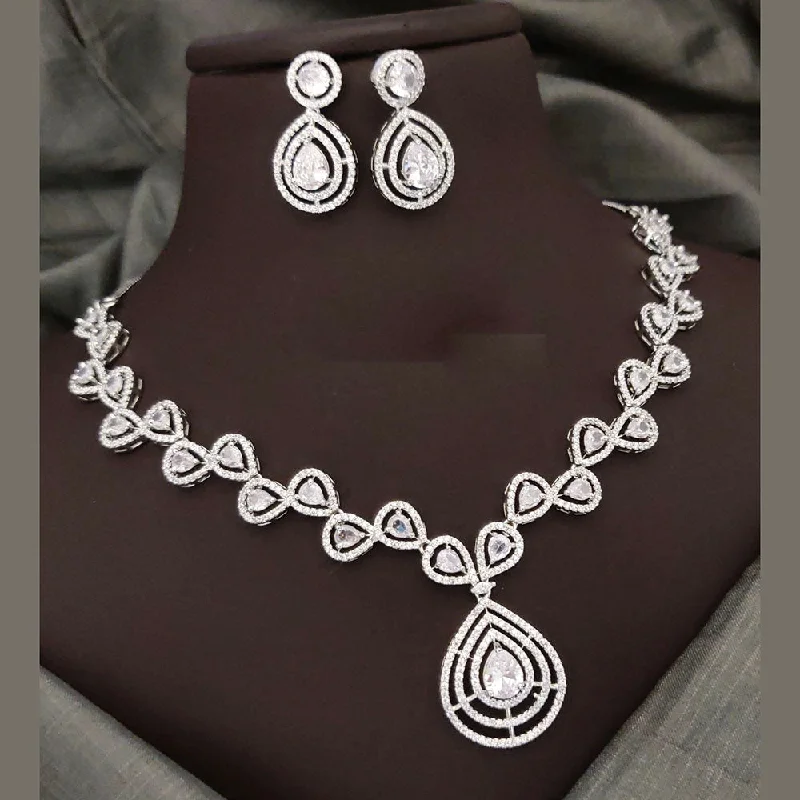 Custom Birthstone Necklace-Akruti Collection Silver Plated Crystal Stone Necklace Set