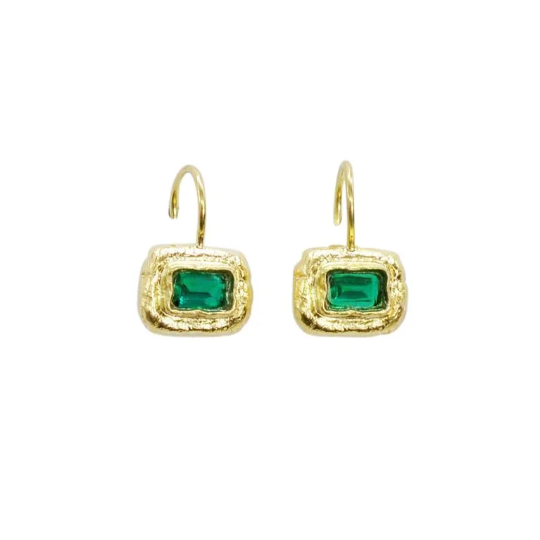 Double Hoop Earrings-Gold Emerald Drop Earrings