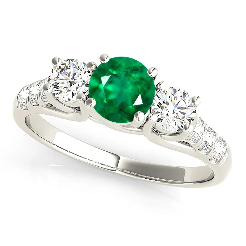 Rose Gold Stackable Ring-1.15 ct. Genuine Emerald Ring With Side Diamonds