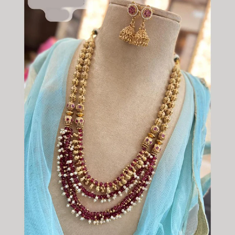 Colorful Bead Necklace-Jewel Addiction Gold Plated Pota Stone And Pearls Long Necklace Set