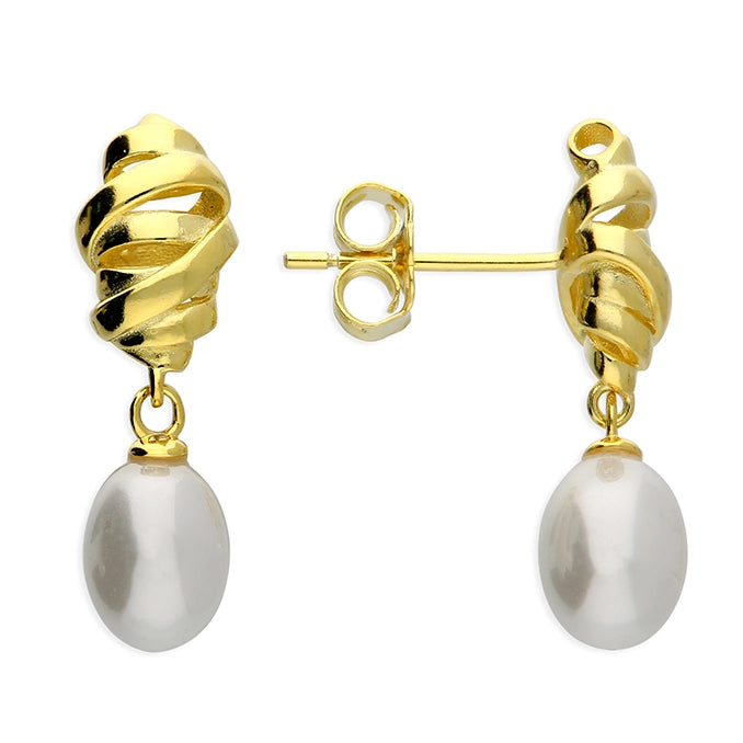 High-End Diamond Earrings-14ct Gold Plated Sterling Silver Pearl Twist Stud Earrings