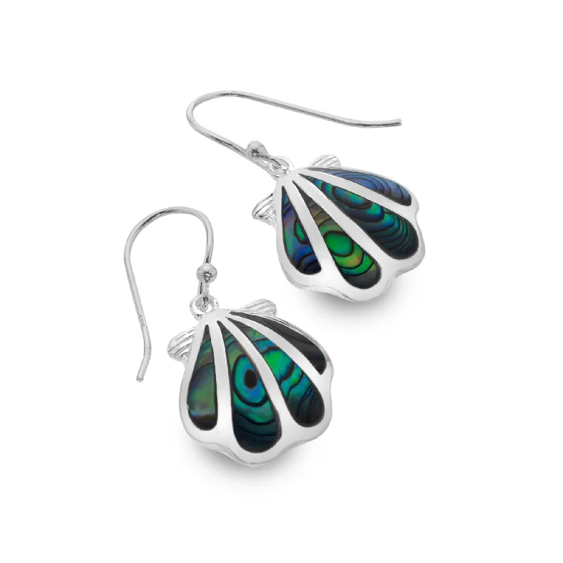 Colorful Tassel Earrings-Sea Gems Sterling Silver Paua Shell Inlay Scallop Drop Earrings