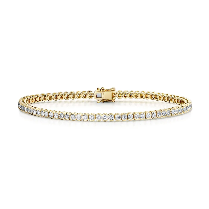 Unique Charm Bangle Bracelets-18ct Yellow Gold Round Brilliant Cut Diamond 3.00ct Rub Over Tennis Bracelet