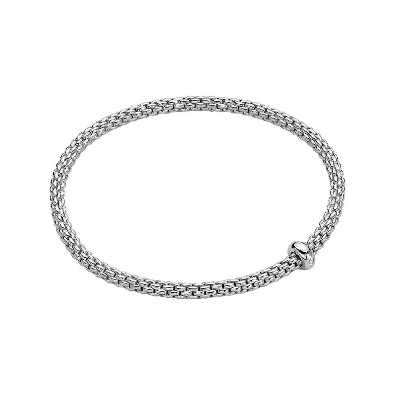 Silver Bracelet with Charms-Prima 18ct White Gold Fine Link Single Diamond Set Bracelet