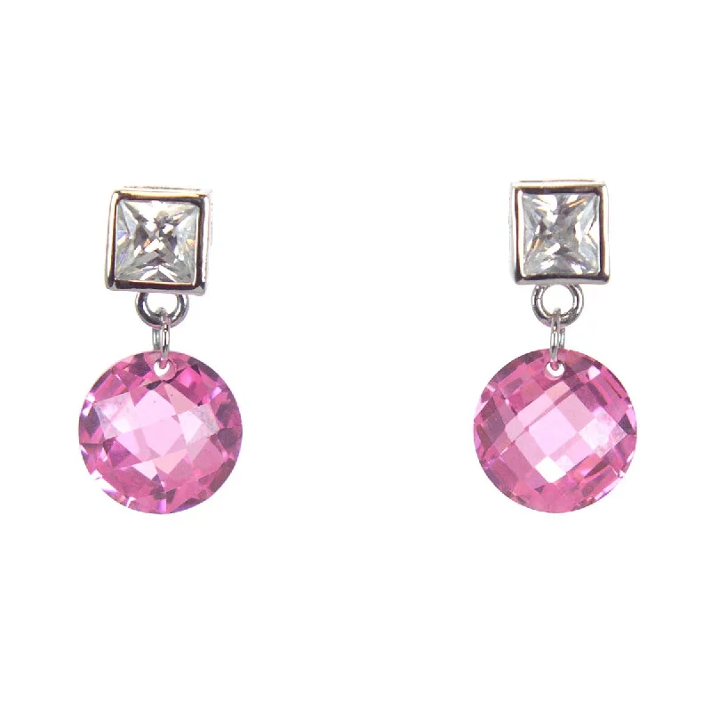 Large Gemstone Earrings-Sterling Silver Rose CZ Earrings