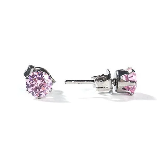 Antique Gold Earrings-Sexy Sparkles Women's 6mm Stainless Steel Round Pink Cubic Zirconia Stud Earring Silver Plated