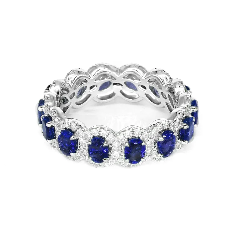 Dainty Gold Ring-3.05 ct. Genuine Blue Oval Sapphire Eternity Ring