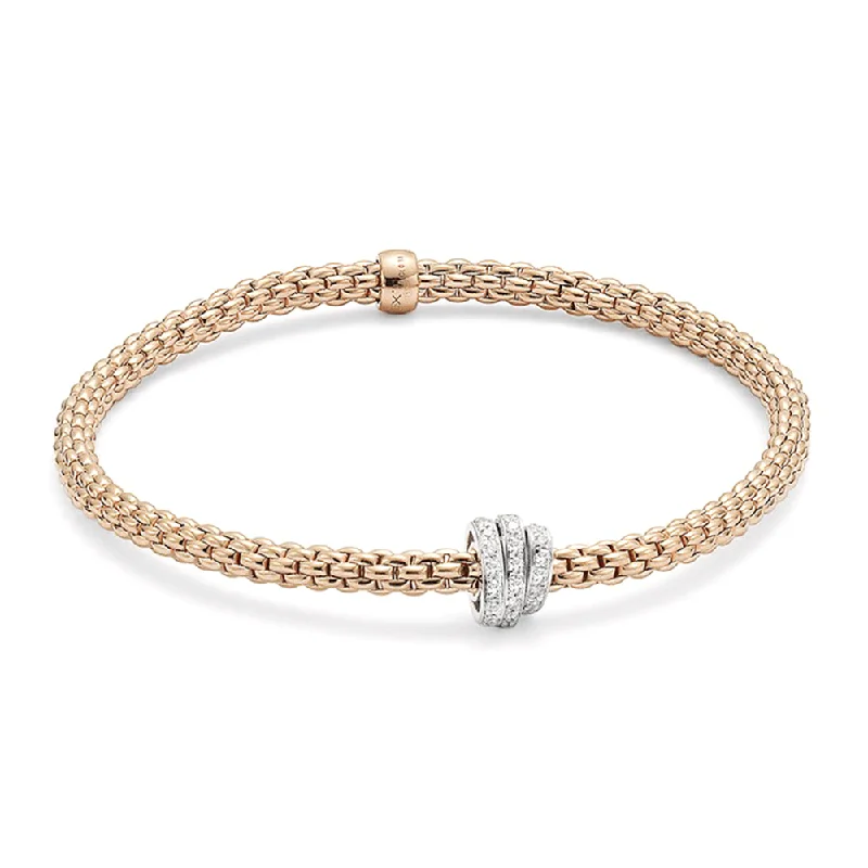 Stackable Diamond Bracelets-Prima 18ct Rose Gold Bracelet With Three Pave Set Diamond Rondels