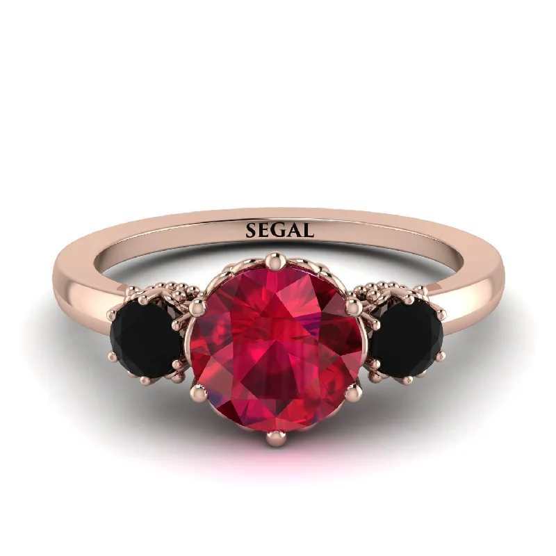 Modern Silver Ring-Classic 3 Stone Ruby Engagement Ring - Sofia No. 41