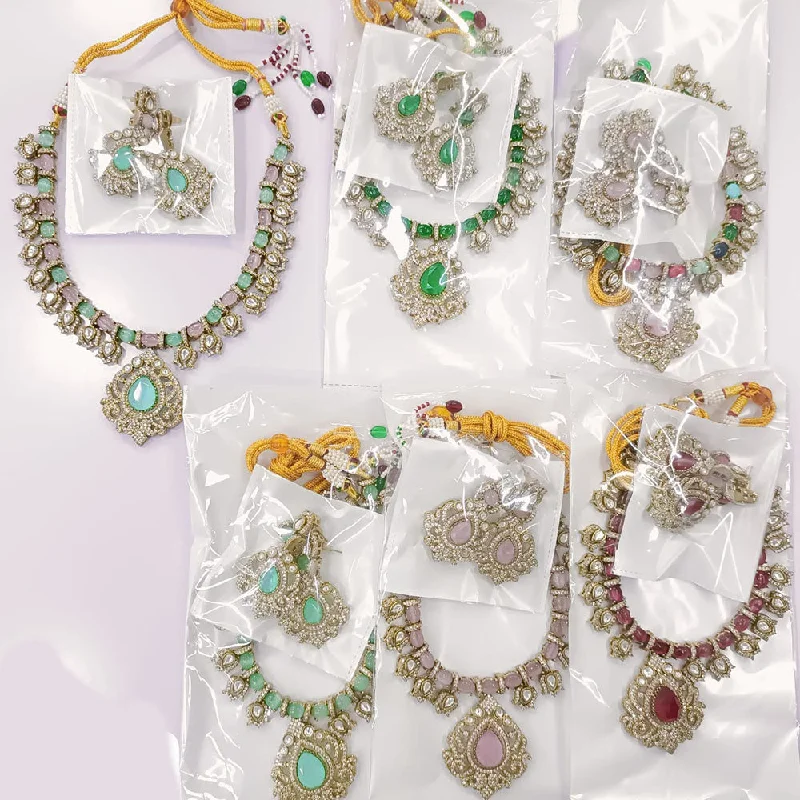 Multi-Strand Necklace-JCM Gold Plated Polki Kundan Stone Necklace Set