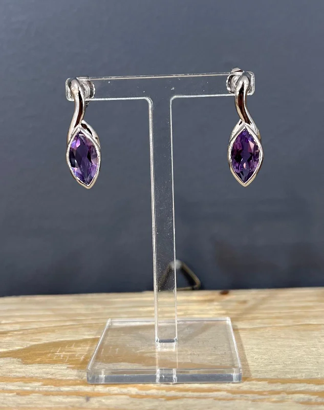 Classic Gold Earrings-Unique & Co Sterling Silver Amethyst Drop Earrings