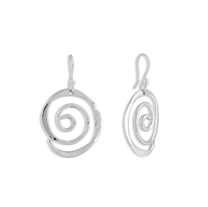 Vintage Beaded Earrings-Sterling Silver Sculptured Spiral Dangly Earrings