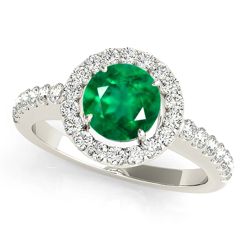 Personalized Stacking Ring-1.15 ct. Genuine Emerald Ring With Halo And Thin Diamond Shank