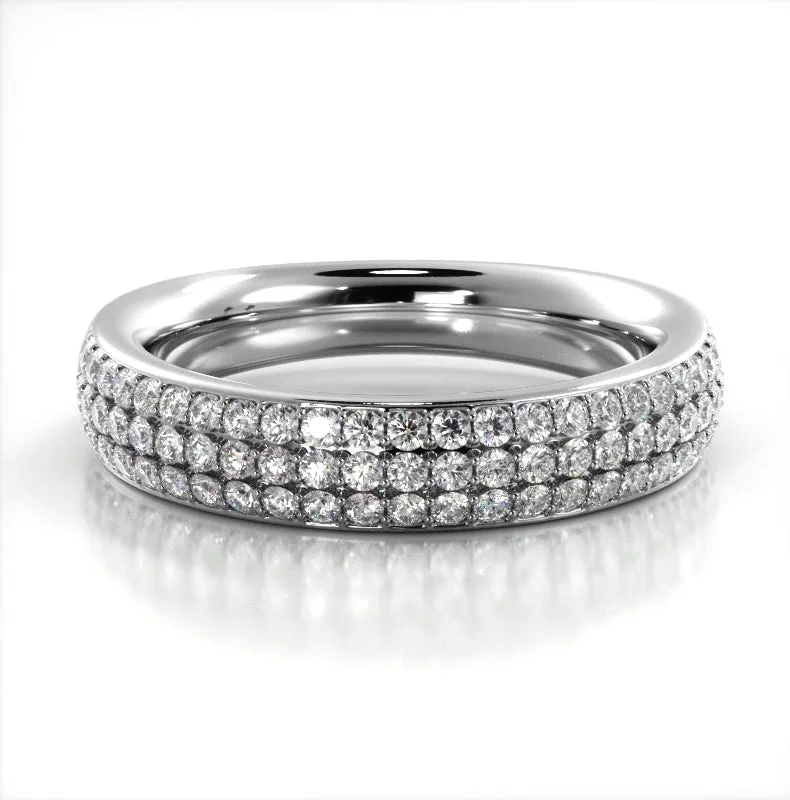 Custom Engraved Ring-0.55 ct. Round Diamond Three Row Wedding Band