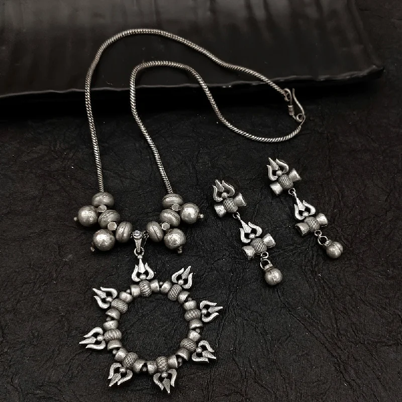 Custom Initial Necklace-Deep Jewell Oxidised Plated Shiva Trishul Necklace Set