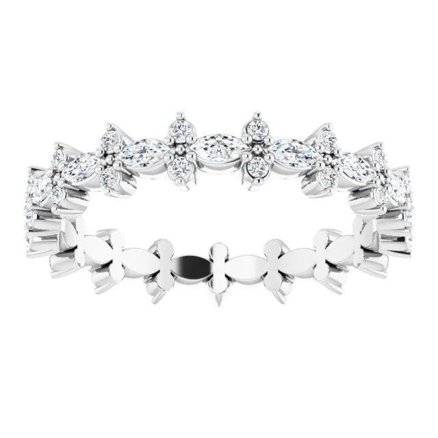 Bridal Wedding Ring-0.59 ct. Prong Set Marquise & Round Diamond Eternity Band