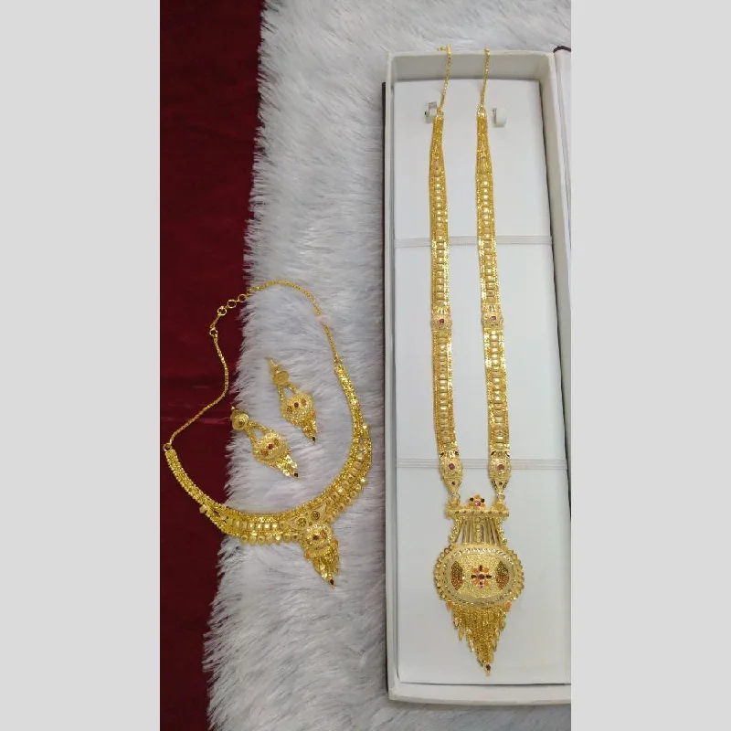 Gold Heart Necklace-Pari Art Jewellery Forming Double Necklace Set