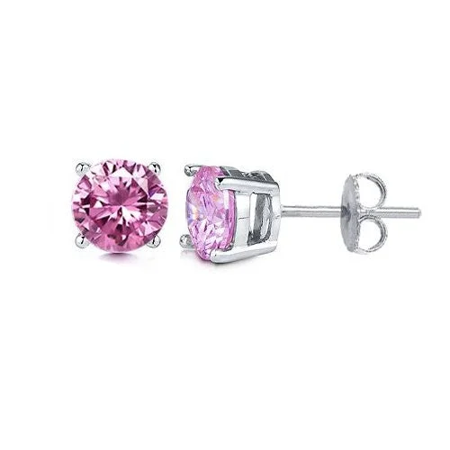 Luxury Gold Earrings-Pink Cubic Zircon  925 Sterling Silver Earrings Top Quality Cubic Zirconia Round Stones