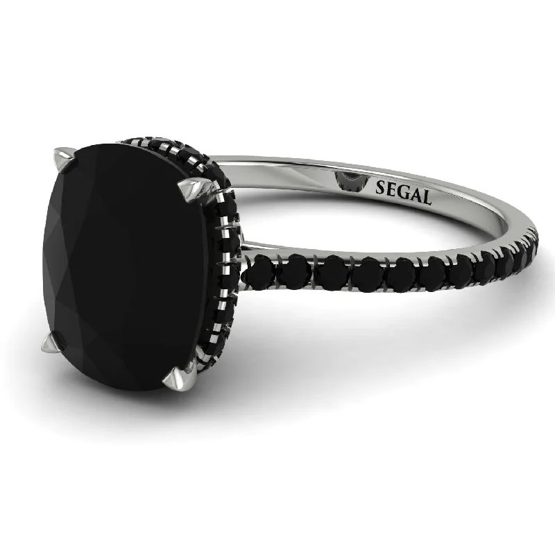 Fashionable Ruby Ring-Hidden Halo Cushion Black Diamond Ring - Alayna No. 39