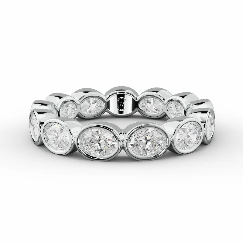 Birthstone Ring for Mom-2.0 Carat East West Bezel Set Oval Diamond Eternity Band