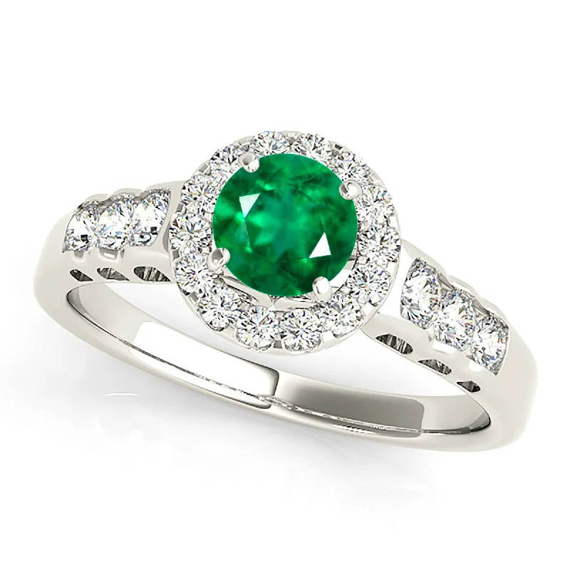 Wedding Ring with Emerald-1.15ct. Genuine Emerald Ring With Halo And Hand Carved Filigree Band