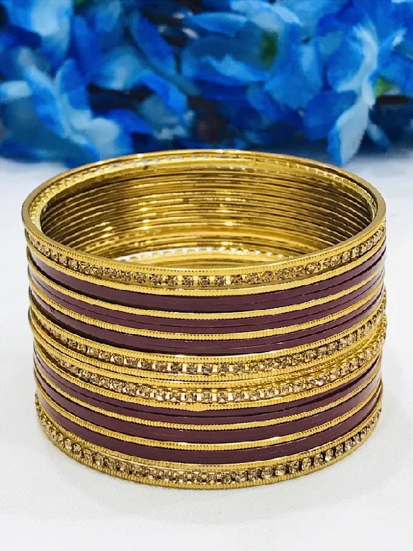 Handmade Diamond Bangles-Gorgeous Maroon Color Party Wear Metal Bangles For Women