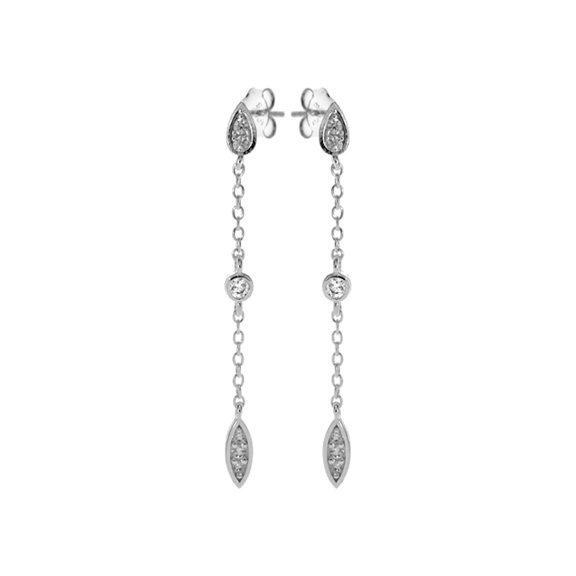 Vibrant Gemstone Earrings-Sterling Silver Cubic Zirconia Chain Drop Earrings