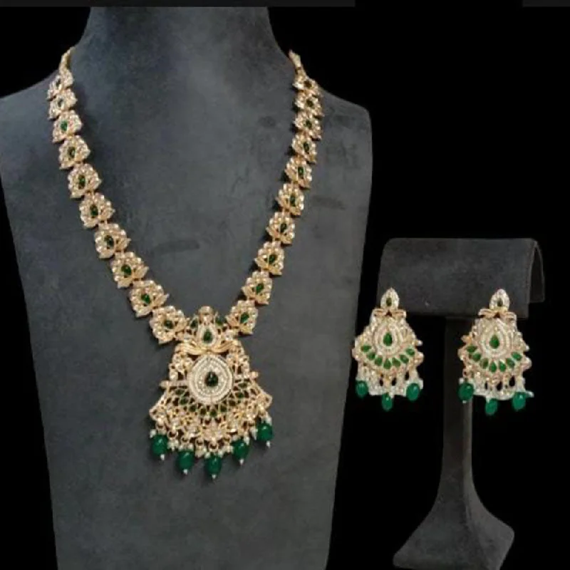 Modern Gold Necklace-Rudraksh Art Gold Plated Pota Stone And Beads Necklace Set