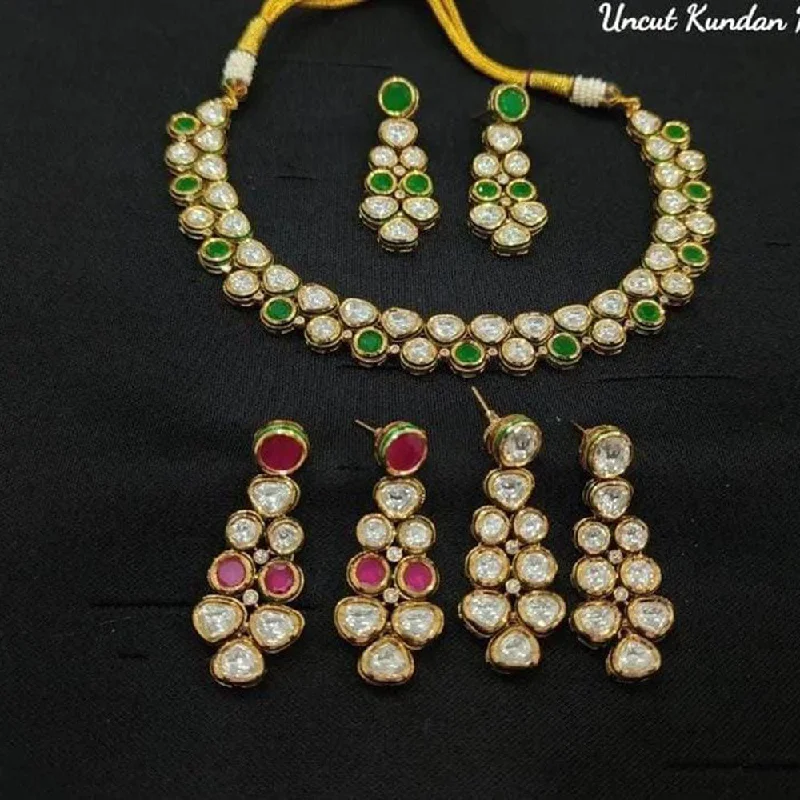 Handcrafted Pendant Necklace-FS Collection Gold Plated Kundan Stone Necklace Set