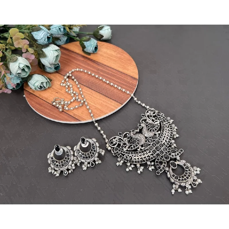 Celestial Star Necklace-Akruti Collection Oxidised Plated Peacock Long Necklace Set