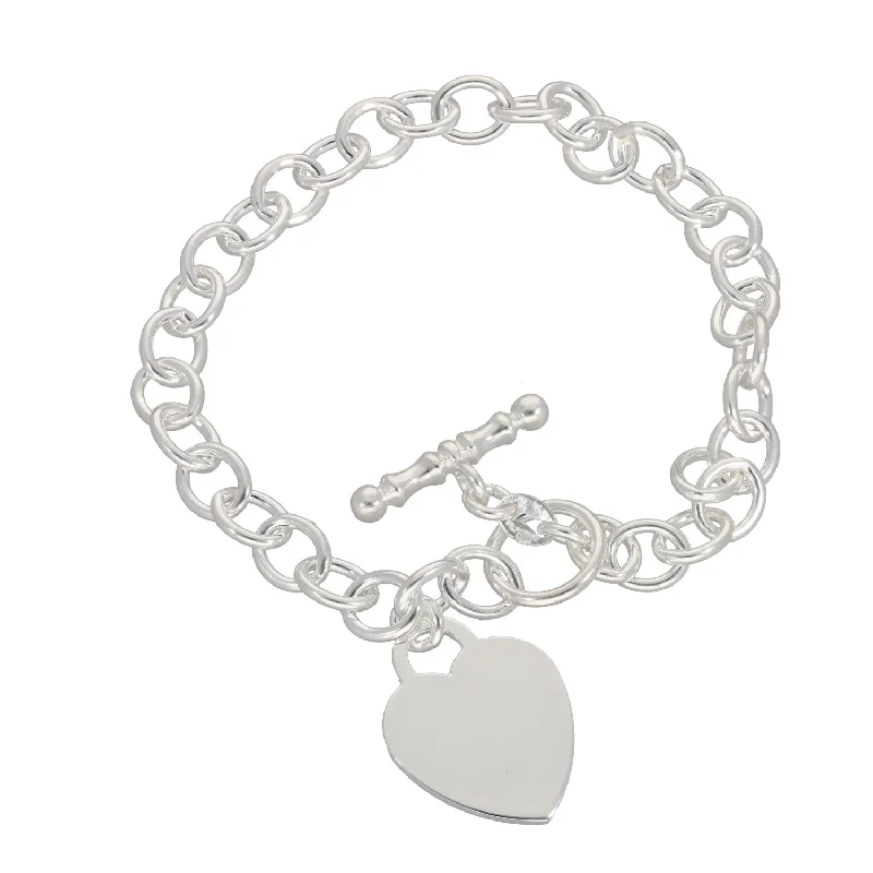 Crystal-Studded Bracelets-New Sterling Silver Belcher Bracelet With Heart & T Bar 17cm