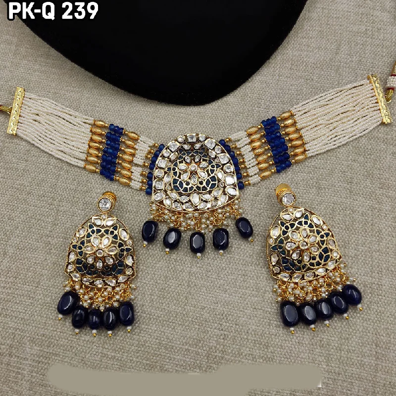 Simple Bar Necklace-Amoliya Jewels Gold Plated Polki Kundan Stone And Beads Choker Necklace Set