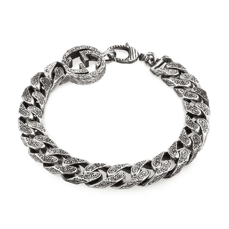 Custom Leather and Gold Bracelets-Gucci Interlocking Aged Sterling Silver Chain Bracelet