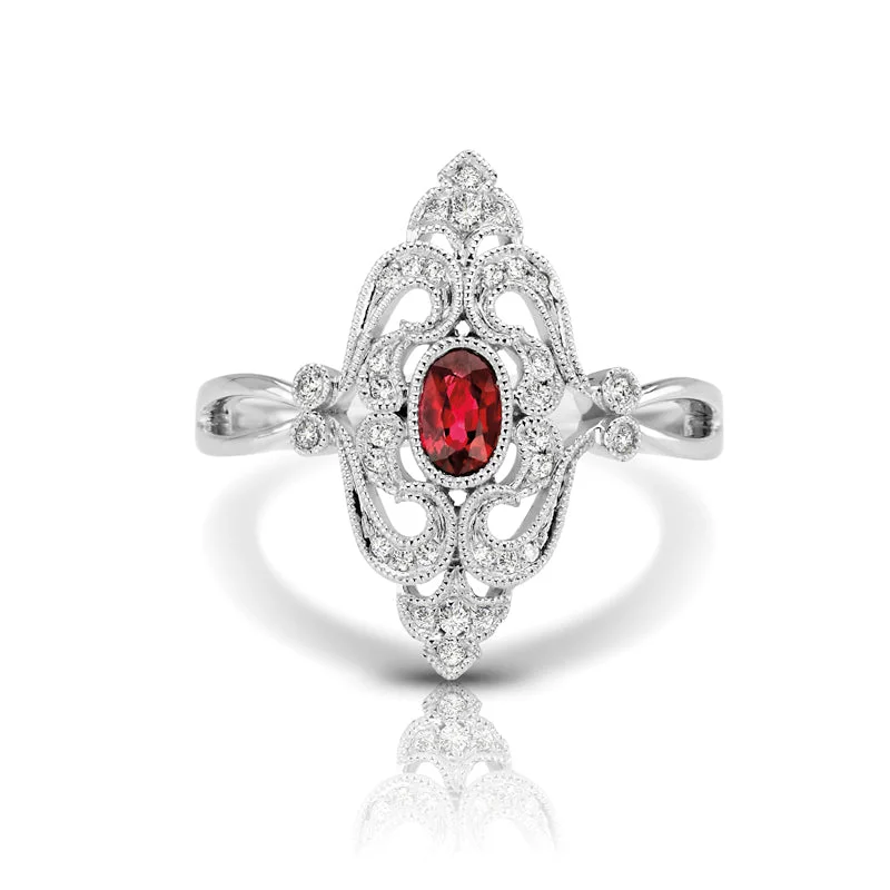 Luxury Gold Engagement Ring-Vintage Inspired 0.35 ct. Natural Ruby Ring With Diamonds