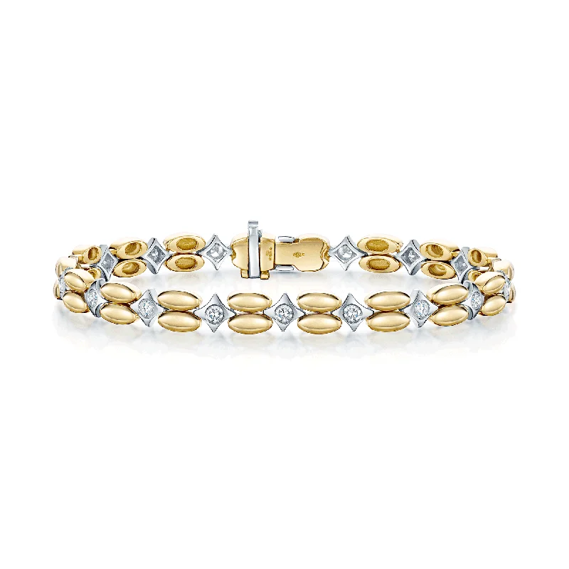 Adjustable Charm Bracelets-18ct Yellow Gold Double Oval & 18ct White Gold Square Rub Over Diamond Set Link Bracelet