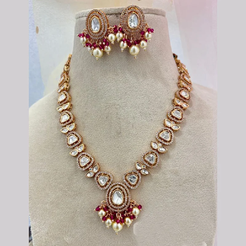 Diamond Necklace for Women-Jewel Addiction Copper Gold Plated Polki Kundan Stone Beads Necklace Set