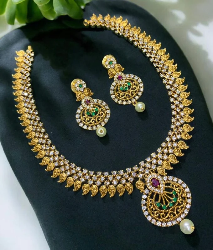 Double Layer Gold Necklace-Sona Creation Gold Plated Austrian Stone Necklace Set