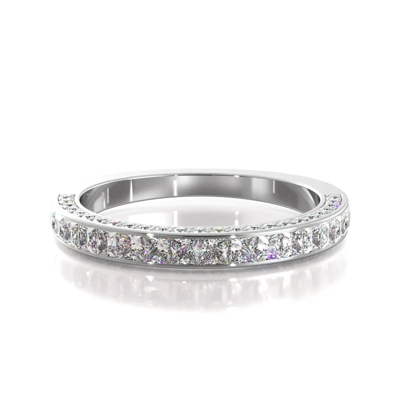 Solitaire Gemstone Ring-2.02 ct Princess And Round Diamond Wedding Band