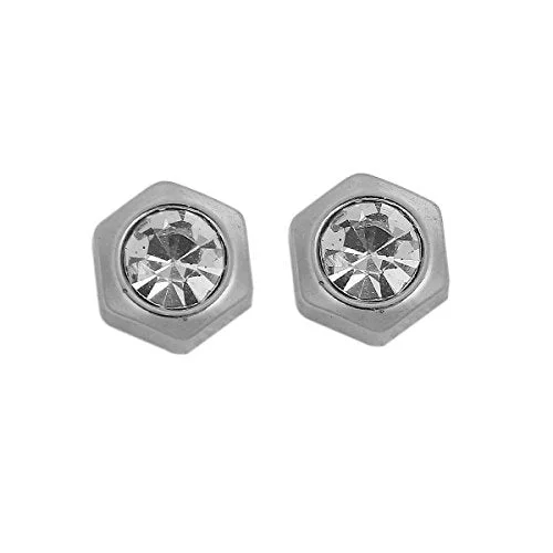 Elegant Drop Earrings-Sexy Sparkles Stainless Steel Hexagon Ear Post Stud Earrings Silver Tone for Men Women Ear Piercing Earrings